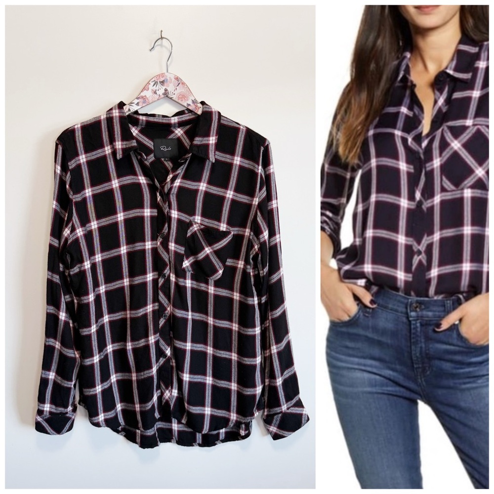 RAILS Hunter Plaid Midnight Plum Button Up Shirt Women’s L Large Black Red White